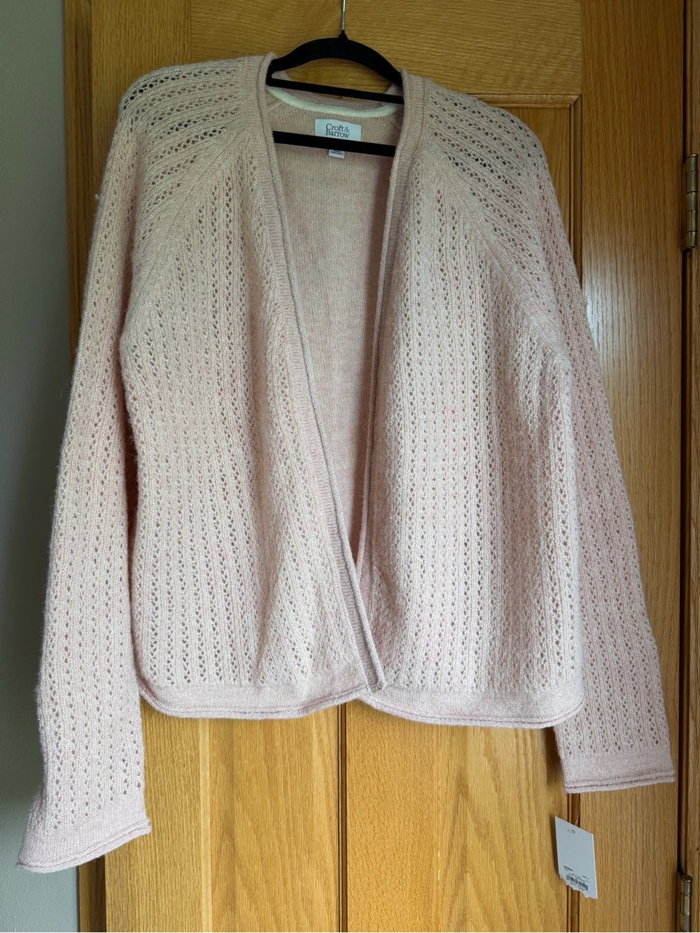 Pink Gold Metallic Sparkle Pointelle Open Cardigan Sweater XL NWT Croft & Barrow